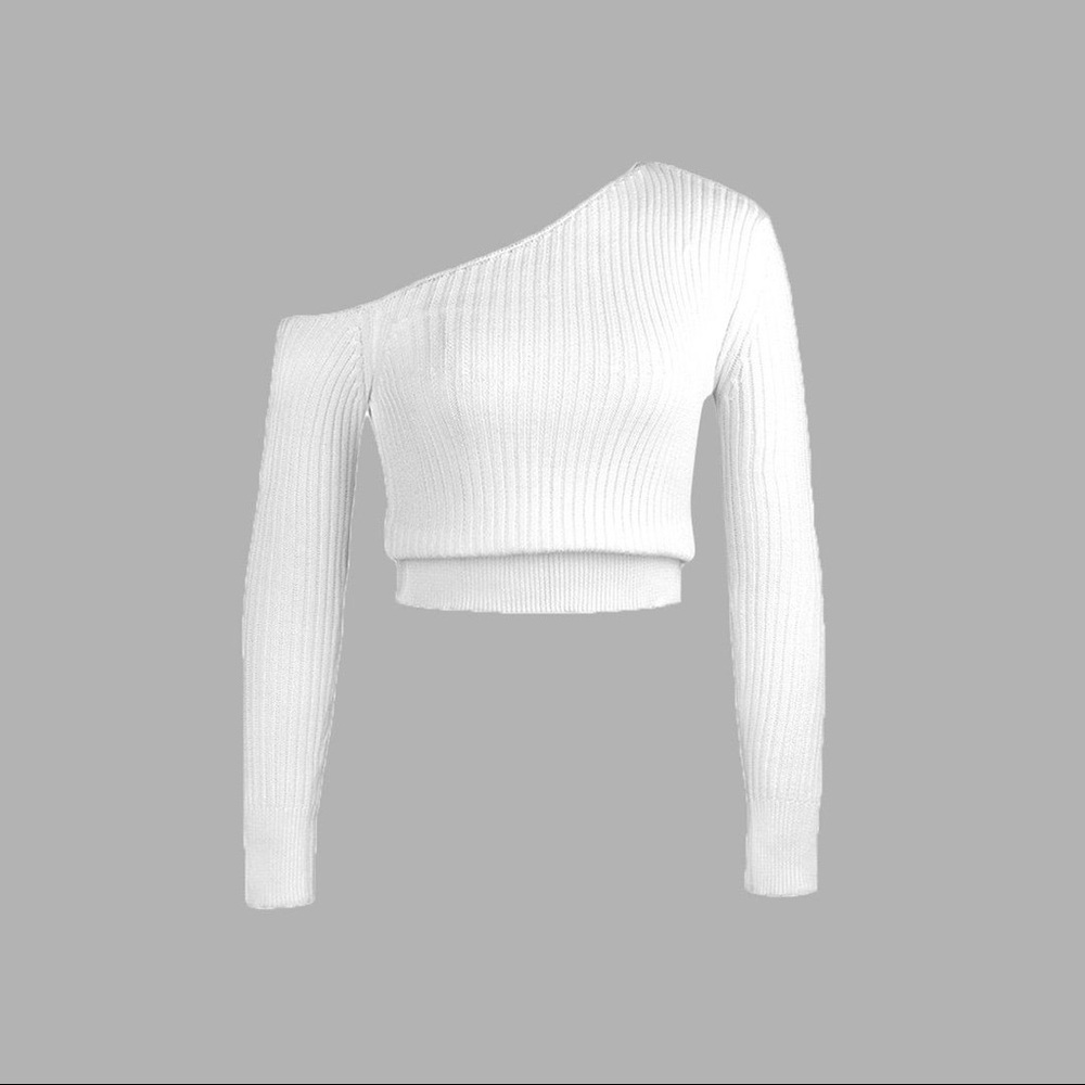 Blush Mark One Shoulder Asymmetrical White Cropped Sweater Size Medium NWT